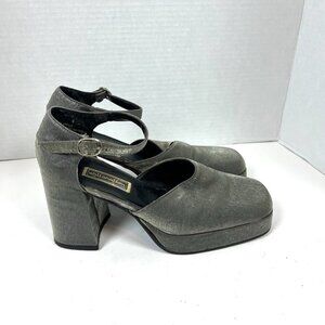 Vintage 90's Xhilaration Shimmer Silver Platform Maryjane Chunky Heels Women 7.5